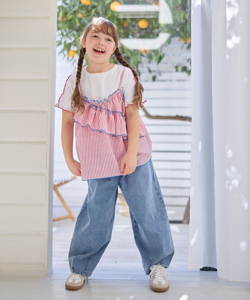 Piet（ピエット）の「ストライプビスチェ＆メローTセット（Tシャツ/カットソー・キッズ・ブラウン/レッド/サックスブルー・110/130/100/120）」の6枚目の写真