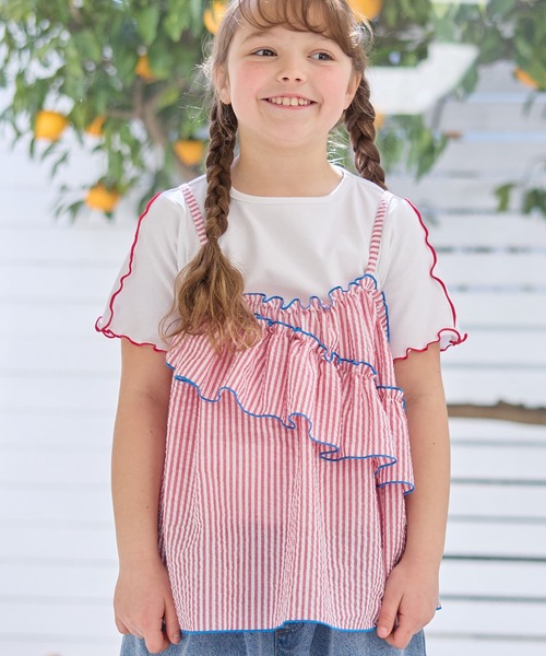 Piet（ピエット）の「ストライプビスチェ＆メローTセット（Tシャツ/カットソー・キッズ・ブラウン/レッド/サックスブルー・110/130/100/120）」の7枚目の写真