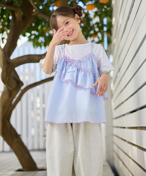 Piet（ピエット）の「ストライプビスチェ＆メローTセット（Tシャツ/カットソー・キッズ・ブラウン/レッド/サックスブルー・110/130/100/120）」の21枚目の写真