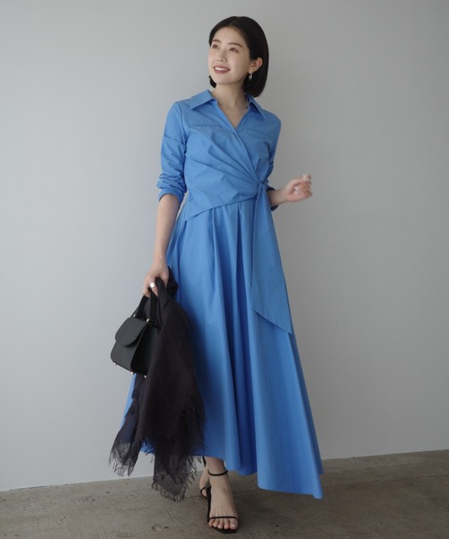 anuans（アニュアンス）の「カシュクールシャツワンピース（シャツワンピース・レディース・ブルー/ホワイト/ネイビー・SMALL/MEDIUM）」の3枚目の写真