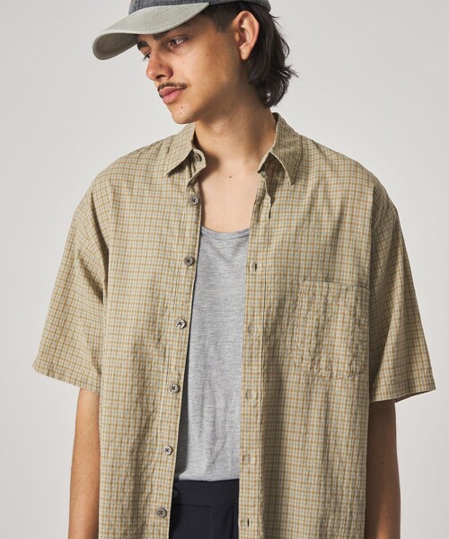 Steven Alan(スティーブンアラン)の「<Steven Alan> ドビー チェック リバースシーム ショートスリーブ シャツ(シャツ/ブラウス・メンズ・ベージュ/ライトブルー・XL/L/M/S)」の4枚目の写真