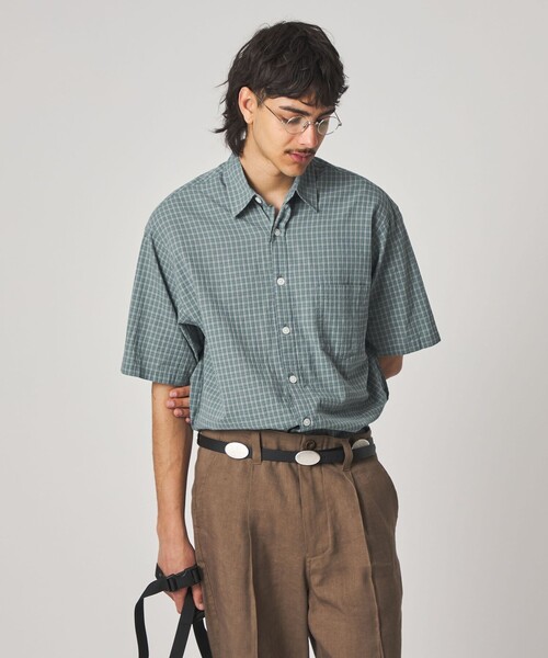 Steven Alan(スティーブンアラン)の「<Steven Alan> ドビー チェック リバースシーム ショートスリーブ シャツ(シャツ/ブラウス・メンズ・ベージュ/ライトブルー・XL/L/M/S)」の14枚目の写真