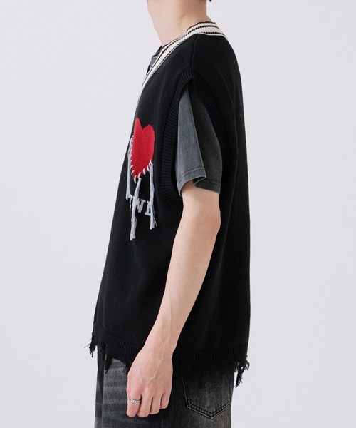 improves(インプローブス)の「ダメージハート ロゴニットベスト(ベスト・メンズ・ブラック/ホワイト・LARGE/MEDIUM)」の8枚目の写真