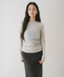 YEARNING（イヤニング）の「MOCK NECK LONG SLEEVE TOP, LIGHT GREY（Tシャツ/カットソー）」