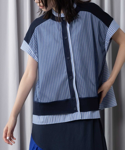 MARECHAL TERRE（マルシャルテル）の「シャツレイヤードコンビネーションカーディガン（カーディガン/ボレロ・レディース・イエロー系/ネイビー系/オフホワイト/ブラック・MEDIUM）」の3枚目の写真