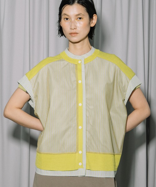 MARECHAL TERRE（マルシャルテル）の「シャツレイヤードコンビネーションカーディガン（カーディガン/ボレロ・レディース・イエロー系/ネイビー系/オフホワイト/ブラック・MEDIUM）」の5枚目の写真