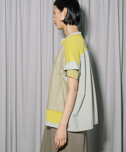 MARECHAL TERRE（マルシャルテル）の「シャツレイヤードコンビネーションカーディガン（カーディガン/ボレロ・レディース・イエロー系/ネイビー系/オフホワイト/ブラック・MEDIUM）」の6枚目の写真