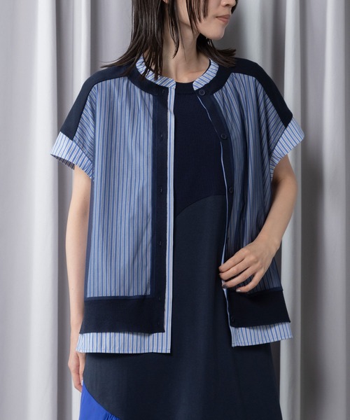 MARECHAL TERRE（マルシャルテル）の「シャツレイヤードコンビネーションカーディガン（カーディガン/ボレロ・レディース・イエロー系/ネイビー系/オフホワイト/ブラック・MEDIUM）」の11枚目の写真