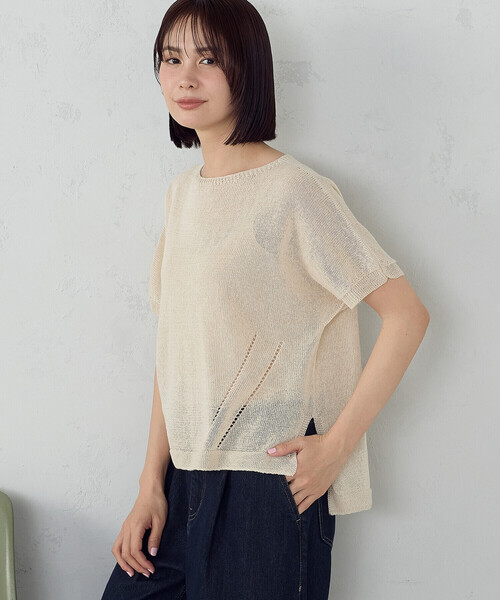 COMME CA ISM(コムサイズム)の「日本製ホールガーメント 和紙ニット(ニット/セーター・レディース・レッド/サックスブルー/ネイビー/ベージュ・FREE)」の2枚目の写真
