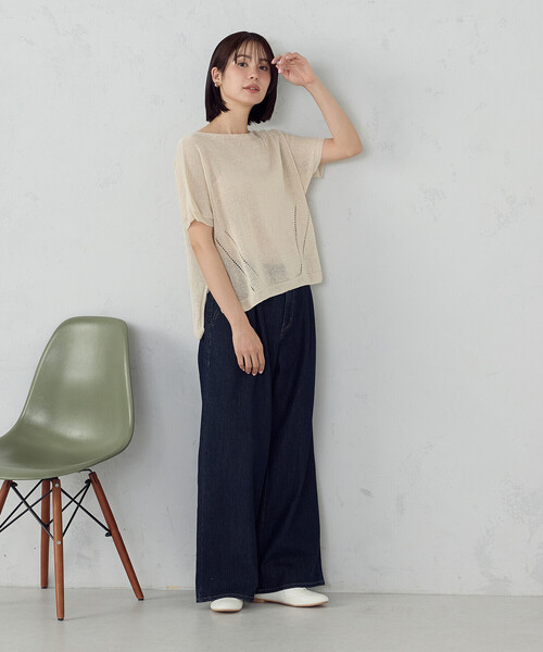 COMME CA ISM(コムサイズム)の「日本製ホールガーメント 和紙ニット(ニット/セーター・レディース・レッド/サックスブルー/ネイビー/ベージュ・FREE)」の20枚目の写真