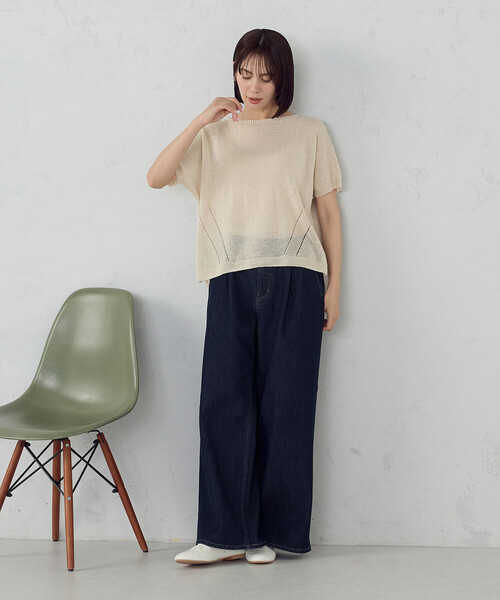 COMME CA ISM(コムサイズム)の「日本製ホールガーメント 和紙ニット(ニット/セーター・レディース・レッド/サックスブルー/ネイビー/ベージュ・FREE)」の19枚目の写真