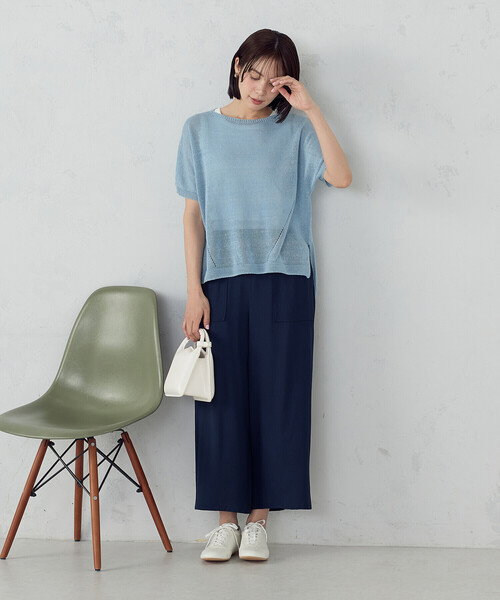 COMME CA ISM(コムサイズム)の「日本製ホールガーメント 和紙ニット(ニット/セーター・レディース・レッド/サックスブルー/ネイビー/ベージュ・FREE)」の16枚目の写真