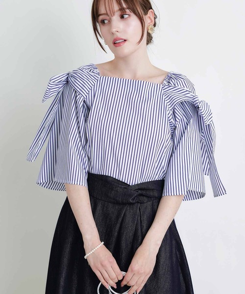 PICCIN(ピッチン)の「リボンストライプブラウス(シャツ/ブラウス・レディース・ブルー/サックスブルー・M)」の10枚目の写真