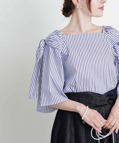 PICCIN(ピッチン)の「リボンストライプブラウス(シャツ/ブラウス・レディース・ブルー/サックスブルー・M)」の12枚目の写真