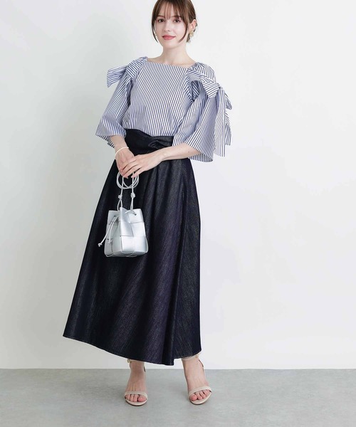 PICCIN(ピッチン)の「リボンストライプブラウス(シャツ/ブラウス・レディース・ブルー/サックスブルー・M)」の14枚目の写真