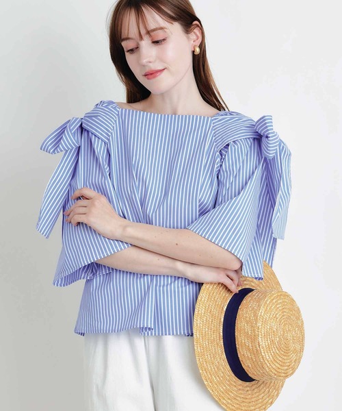 PICCIN(ピッチン)の「リボンストライプブラウス(シャツ/ブラウス・レディース・ブルー/サックスブルー・M)」の3枚目の写真