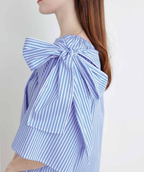 PICCIN(ピッチン)の「リボンストライプブラウス(シャツ/ブラウス・レディース・ブルー/サックスブルー・M)」の5枚目の写真