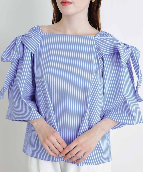 PICCIN(ピッチン)の「リボンストライプブラウス(シャツ/ブラウス・レディース・ブルー/サックスブルー・M)」の17枚目の写真