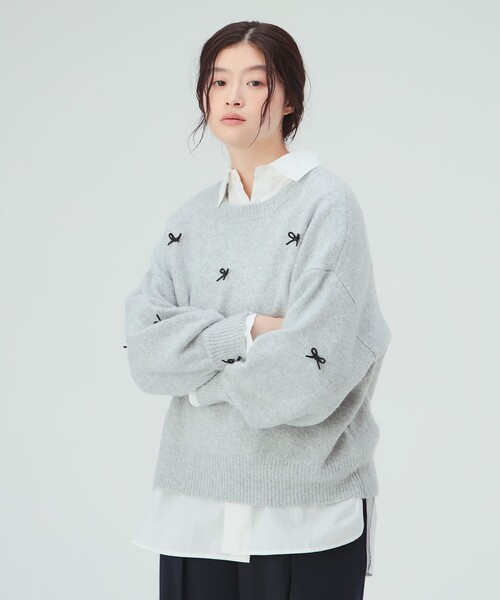 BEAMS HEART(ビームスハート)の「リボン ニット プルオーバー(ニット/セーター・レディース・ホワイト系その他5/ライトグレー/ブラック・FREE)」の5枚目の写真