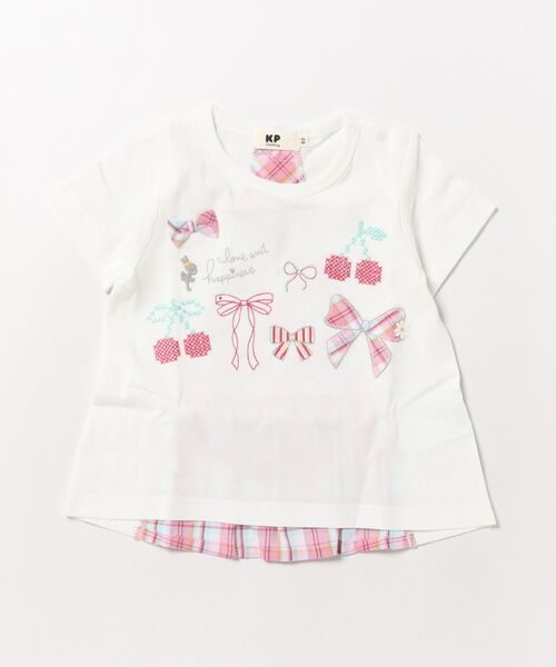 KP(ケーピー)の「リボン×チェリーモチーフ 半袖チュニック(Tシャツ/カットソー・キッズ・ラベンダー/オフホワイト・80cm/90cm/100cm/110cm/120cm/130cm/140cm)」の2枚目の写真