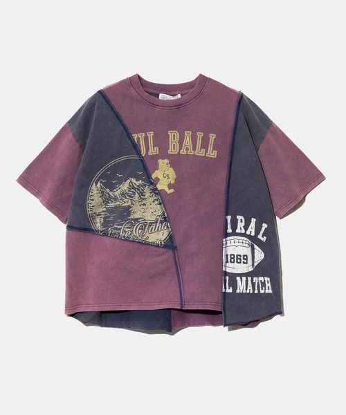 CUBE SUGAR(キューブシュガー)の「CUBE SUGAR/キューブシュガー 21/-天竺 パウダー加工 リメイク風 切替TEE(Tシャツ/カットソー・レディース・その他1/パープル・FREE)」の1枚目の写真