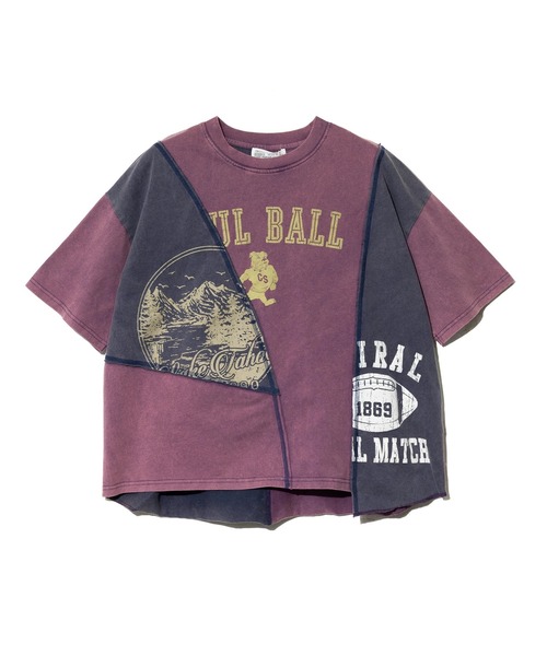 CUBE SUGAR(キューブシュガー)の「CUBE SUGAR/キューブシュガー 21/-天竺 パウダー加工 リメイク風 切替TEE(Tシャツ/カットソー・レディース・その他1/パープル・FREE)」の3枚目の写真