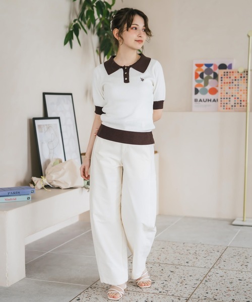 U.S. POLO ASSN.(ユーエスポロアッスン)の「U.S. POLO ASSN. ユーエスポロアッスン W's ワンポイントロゴ刺繍バイカラー半袖ニットポロシャツ 無地/ボーダー(ポロシャツ・レディース・オフホワイト/ホワイト×ブラック/ホワイト×グリーン/ベージュ/ネイビー・M/L)」の8枚目の写真