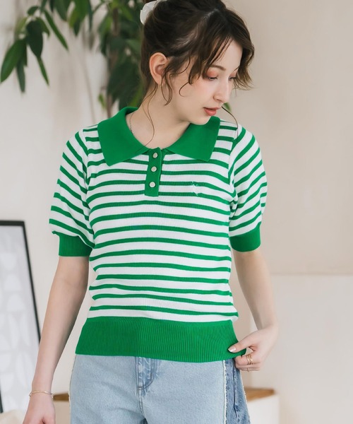 U.S. POLO ASSN.(ユーエスポロアッスン)の「U.S. POLO ASSN. ユーエスポロアッスン W's ワンポイントロゴ刺繍バイカラー半袖ニットポロシャツ 無地/ボーダー(ポロシャツ・レディース・オフホワイト/ホワイト×ブラック/ホワイト×グリーン/ベージュ/ネイビー・M/L)」の10枚目の写真