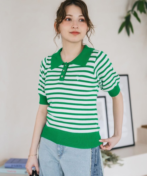 U.S. POLO ASSN.(ユーエスポロアッスン)の「U.S. POLO ASSN. ユーエスポロアッスン W's ワンポイントロゴ刺繍バイカラー半袖ニットポロシャツ 無地/ボーダー(ポロシャツ・レディース・オフホワイト/ホワイト×ブラック/ホワイト×グリーン/ベージュ/ネイビー・M/L)」の11枚目の写真