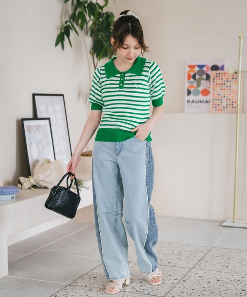 U.S. POLO ASSN.(ユーエスポロアッスン)の「U.S. POLO ASSN. ユーエスポロアッスン W's ワンポイントロゴ刺繍バイカラー半袖ニットポロシャツ 無地/ボーダー(ポロシャツ・レディース・オフホワイト/ホワイト×ブラック/ホワイト×グリーン/ベージュ/ネイビー・M/L)」の13枚目の写真