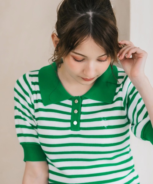 U.S. POLO ASSN.(ユーエスポロアッスン)の「U.S. POLO ASSN. ユーエスポロアッスン W's ワンポイントロゴ刺繍バイカラー半袖ニットポロシャツ 無地/ボーダー(ポロシャツ・レディース・オフホワイト/ホワイト×ブラック/ホワイト×グリーン/ベージュ/ネイビー・M/L)」の15枚目の写真