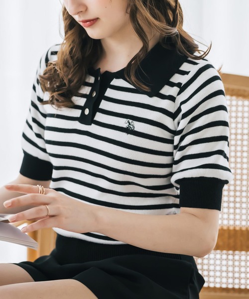 U.S. POLO ASSN.(ユーエスポロアッスン)の「U.S. POLO ASSN. ユーエスポロアッスン W's ワンポイントロゴ刺繍バイカラー半袖ニットポロシャツ 無地/ボーダー(ポロシャツ・レディース・オフホワイト/ホワイト×ブラック/ホワイト×グリーン/ベージュ/ネイビー・M/L)」の20枚目の写真