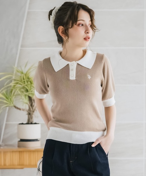 U.S. POLO ASSN.(ユーエスポロアッスン)の「U.S. POLO ASSN. ユーエスポロアッスン W's ワンポイントロゴ刺繍バイカラー半袖ニットポロシャツ 無地/ボーダー(ポロシャツ・レディース・オフホワイト/ホワイト×ブラック/ホワイト×グリーン/ベージュ/ネイビー・M/L)」の22枚目の写真