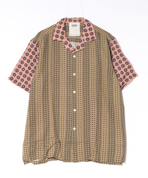 OAS(オーエーエス)の「SS SHIRT/OAS / 配色切替オープンカラー半袖シャツ ベージュ×ピンク 総柄 リゾートシャツ 開襟 レトロ 夏(シャツ/ブラウス・メンズ・ブラウン・X-LARGE/LARGE/MEDIUM)」の3枚目の写真