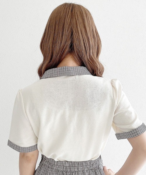 F i.n.t(フィント)の「【セットアップ対応】チェック使いリボンタイ付きポロシャツ/fint フィント(ポロシャツ・レディース・ホワイト×ブラウン/ネイビー・FREE)」の17枚目の写真