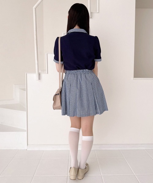 F i.n.t(フィント)の「【セットアップ対応】チェック使いリボンタイ付きポロシャツ/fint フィント(ポロシャツ・レディース・ホワイト×ブラウン/ネイビー・FREE)」の20枚目の写真