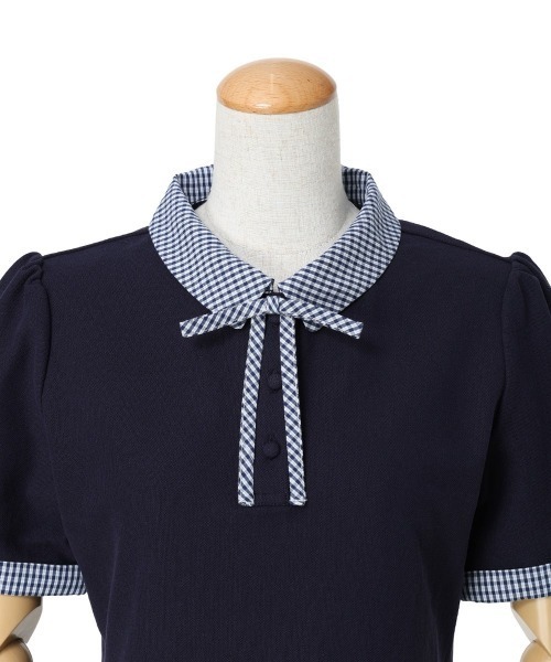 F i.n.t(フィント)の「【セットアップ対応】チェック使いリボンタイ付きポロシャツ/fint フィント(ポロシャツ・レディース・ホワイト×ブラウン/ネイビー・FREE)」の8枚目の写真