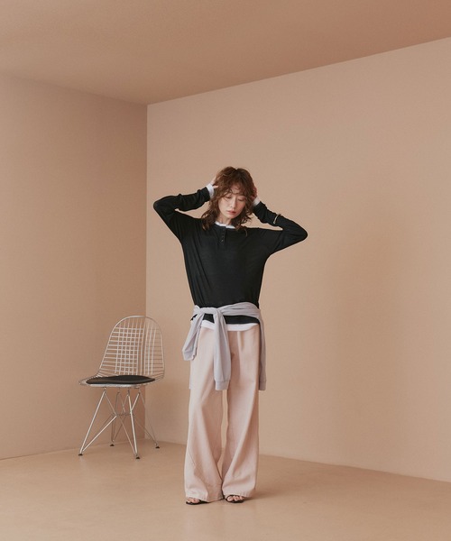 ad thie(アドティエ)の「バイカラー ヘンリー シアートップス(Tシャツ/カットソー・レディース・オートミール/パープル/ライトグリーン/ブラック・FREE)」の6枚目の写真