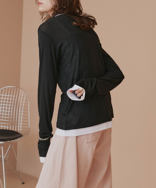 ad thie(アドティエ)の「バイカラー ヘンリー シアートップス(Tシャツ/カットソー・レディース・オートミール/パープル/ライトグリーン/ブラック・FREE)」の8枚目の写真