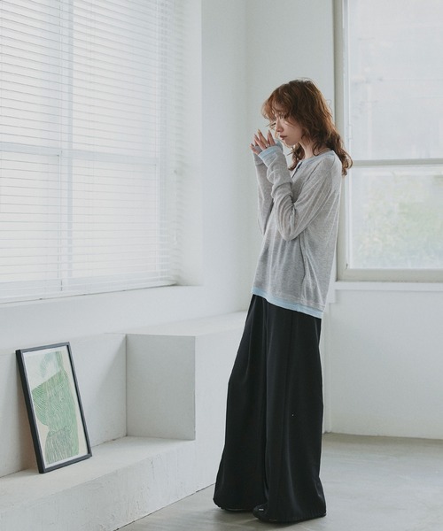ad thie(アドティエ)の「バイカラー ヘンリー シアートップス(Tシャツ/カットソー・レディース・オートミール/パープル/ライトグリーン/ブラック・FREE)」の11枚目の写真