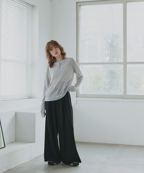 ad thie(アドティエ)の「バイカラー ヘンリー シアートップス(Tシャツ/カットソー・レディース・オートミール/パープル/ライトグリーン/ブラック・FREE)」の12枚目の写真