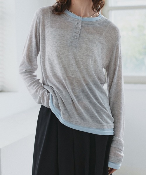 ad thie(アドティエ)の「バイカラー ヘンリー シアートップス(Tシャツ/カットソー・レディース・オートミール/パープル/ライトグリーン/ブラック・FREE)」の14枚目の写真
