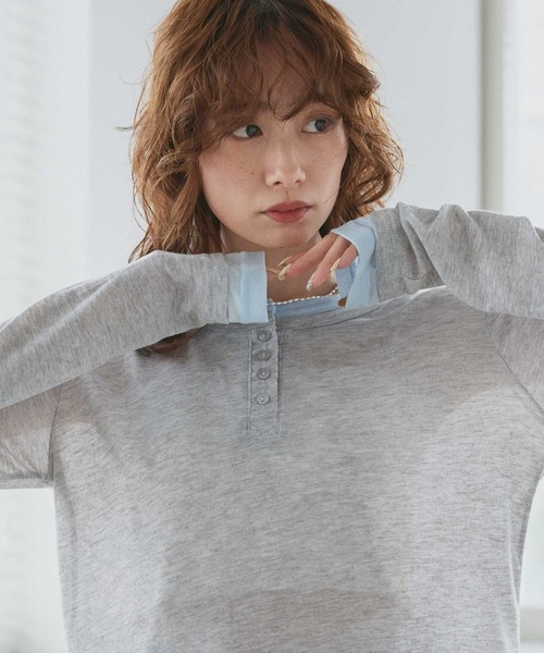 ad thie(アドティエ)の「バイカラー ヘンリー シアートップス(Tシャツ/カットソー・レディース・オートミール/パープル/ライトグリーン/ブラック・FREE)」の15枚目の写真