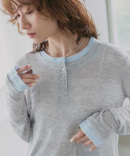 ad thie(アドティエ)の「バイカラー ヘンリー シアートップス(Tシャツ/カットソー・レディース・オートミール/パープル/ライトグリーン/ブラック・FREE)」の16枚目の写真