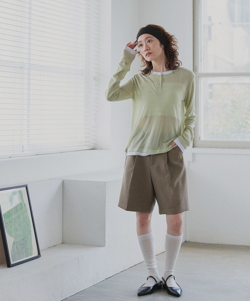 ad thie(アドティエ)の「バイカラー ヘンリー シアートップス(Tシャツ/カットソー・レディース・オートミール/パープル/ライトグリーン/ブラック・FREE)」の20枚目の写真