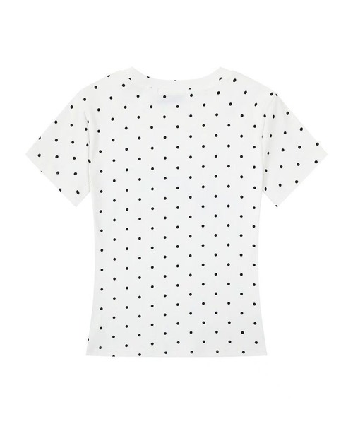 AsheKsha(アシクシャ)の「Vネックのドット柄半袖トップス(Tシャツ/カットソー・レディース・グリーン/ホワイト・M)」の5枚目の写真