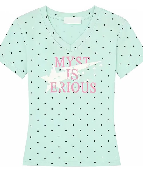 AsheKsha(アシクシャ)の「Vネックのドット柄半袖トップス(Tシャツ/カットソー・レディース・グリーン/ホワイト・M)」の7枚目の写真