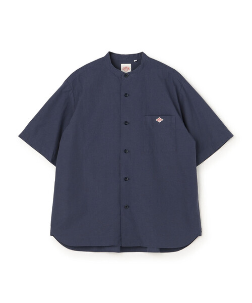 Men's Cotton Linen Short Sleeve Band Collar Shirt（シャツ/ブラウス