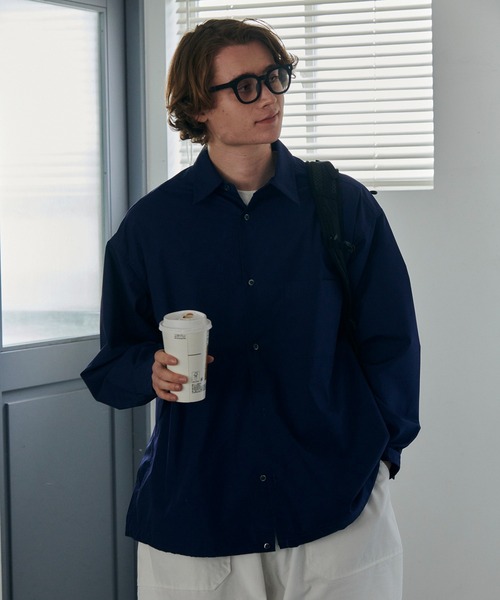 MAISON CLUB（メゾンクラブ）の「【MAISON CLUB】Broad Drawcord Box Shirt / ブロードドローコードボックスシャツ（シャツ/ブラウス・メンズ・サックスブルー/ブラック系1/ホワイト/ネイビー/サックスブルー系1/ブラウン系1/ブラック系その他2/グレイッシュベージュ/ブラック・L/M）」の21枚目の写真
