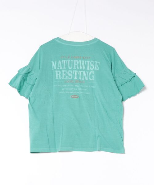 UNDERWRAPS(アンダーラップス)の「ピグメント加工 ロゴプリント 袖フリル 半袖Tシャツ(Tシャツ/カットソー・レディース・グリーン/ブラック/ブルー・L/M)」の4枚目の写真